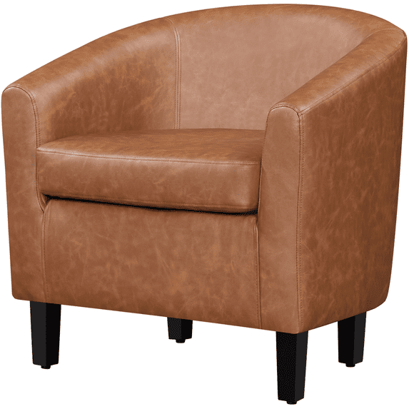 Renwick Faux Leather Barrel Accent Chair for Livingroom, Brown