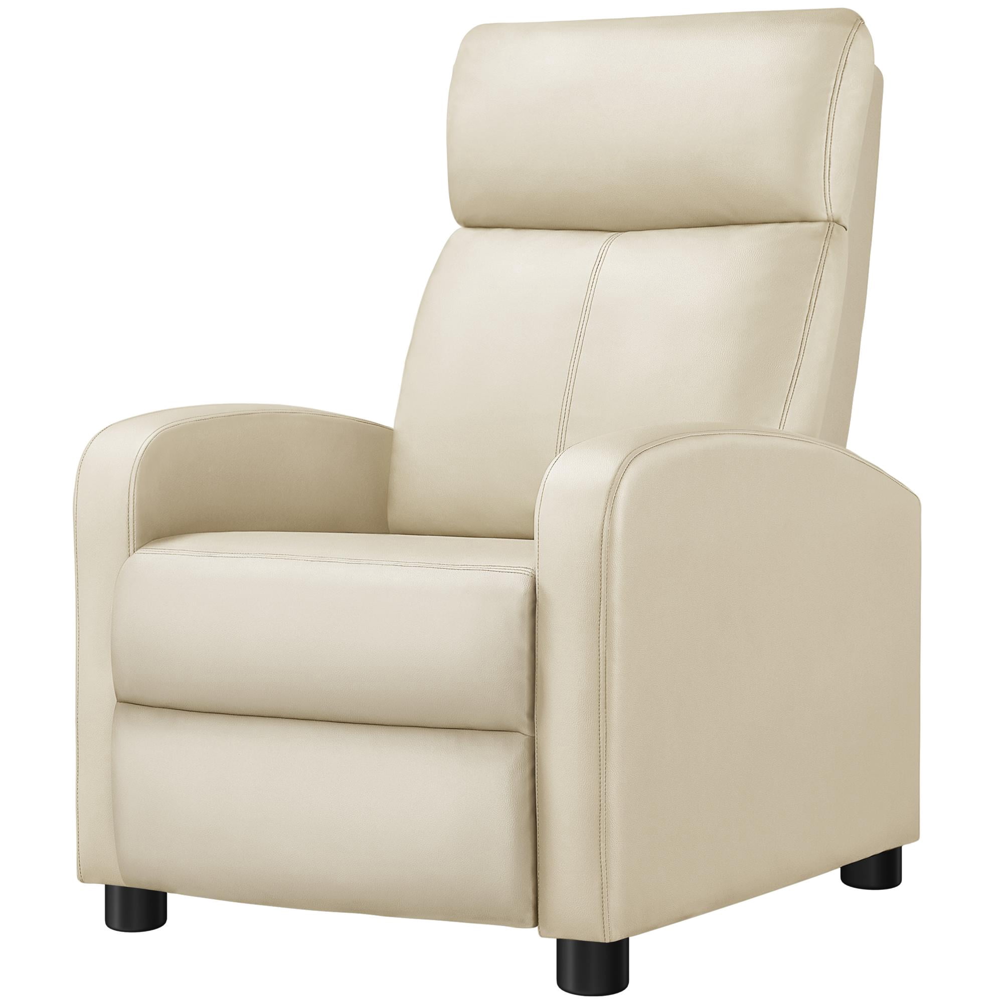 Renwick Faux Leather Push Back Theater Recliner, Beige