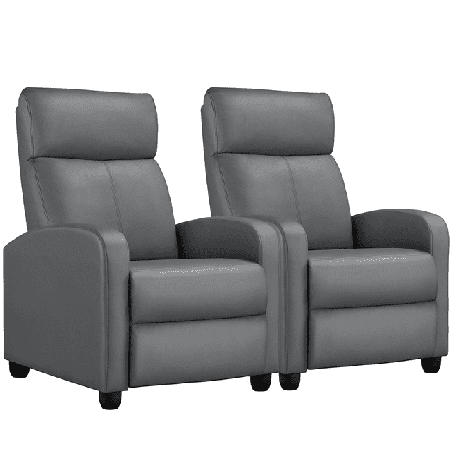Renwick Faux Leather Push Back Theater Recliner, Set of 2, Gray