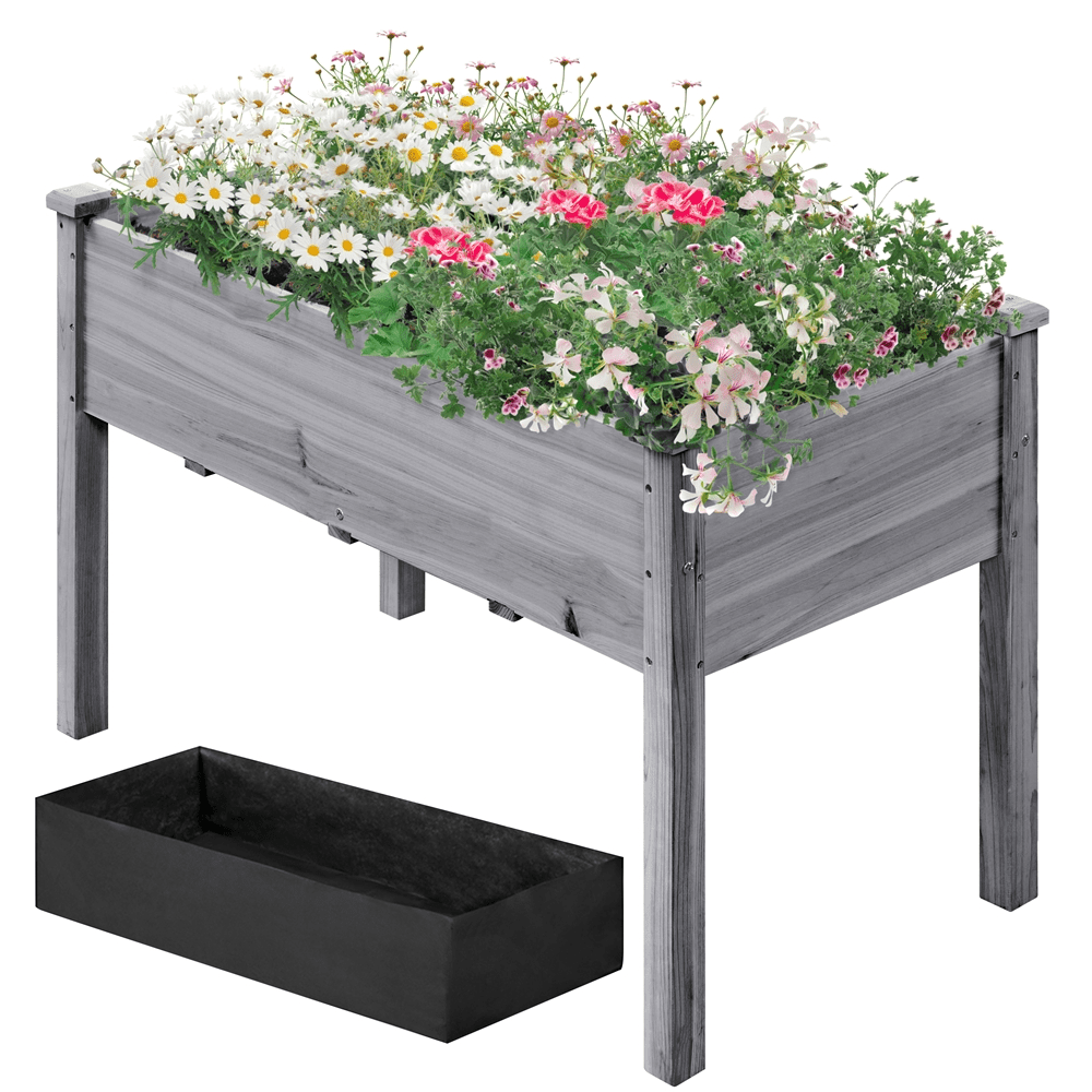 Renwick Fir Wood Garden Bed, Elevated Waist-High Design, Gray