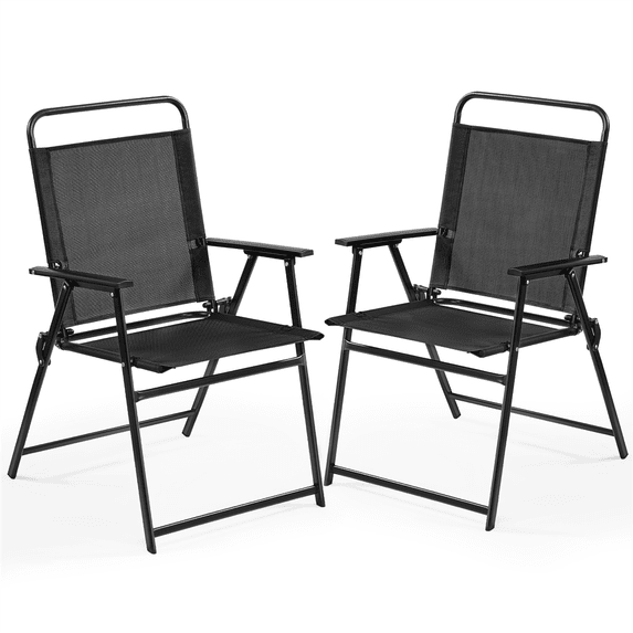 Renwick Foldable Dining Chairs with Backrest and Armrests, Set of 2, Black