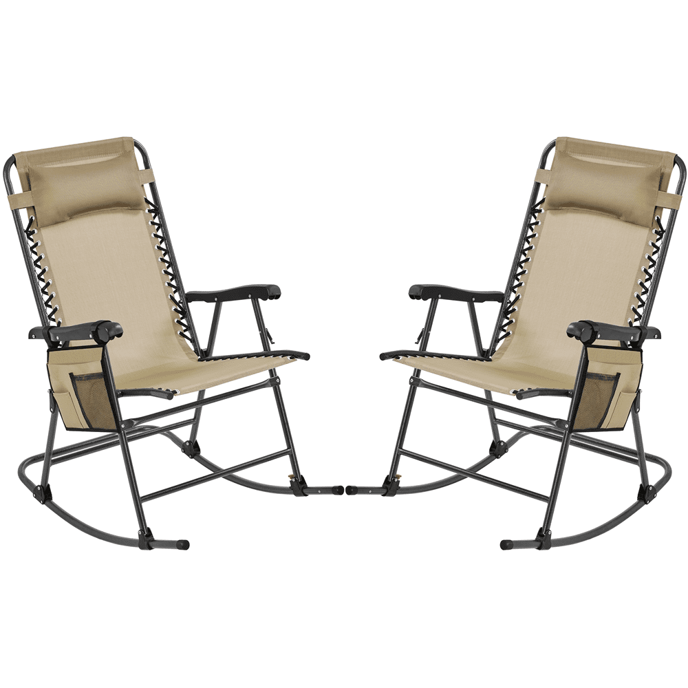 Renwick Foldable Outdoor Lounge Chairs with Pillow, Set of 2, Beige