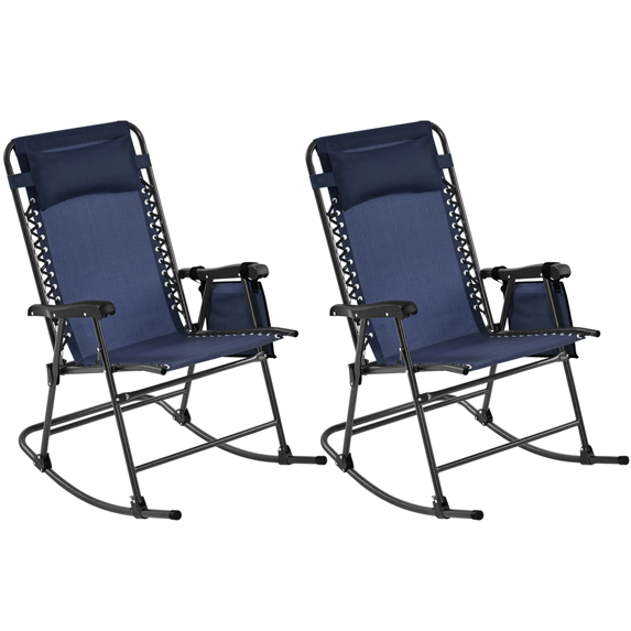 Renwick Foldable Outdoor Lounge Chairs with Pillow, Set of 2, Navy Blue