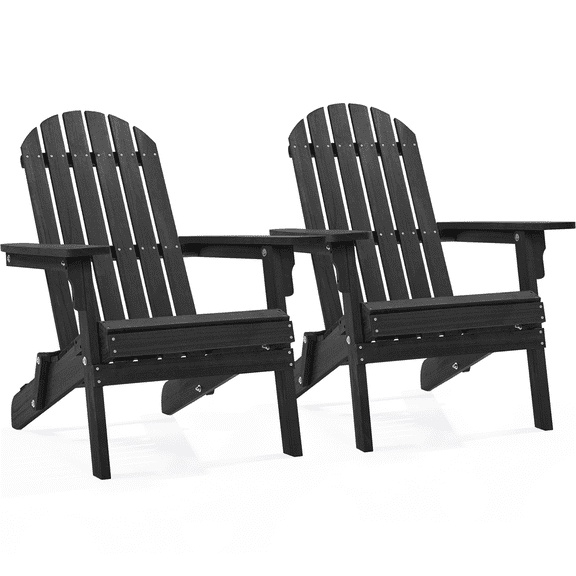 Renwick Folding Adirondack Chair for Patio Garden, Set of 2, Black