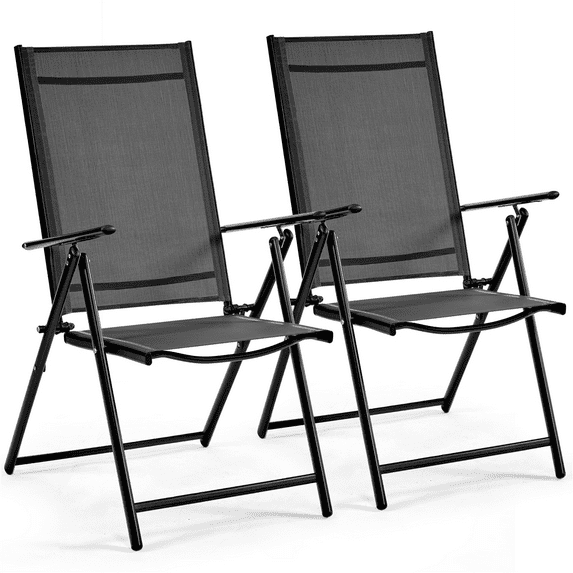 Renwick Folding Dining Chairs with 8 Adjustable Back Positions, Set of 2, Dark Gray