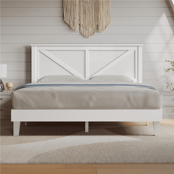 Renwick Full Size Modern Platform Bed for Adults, White