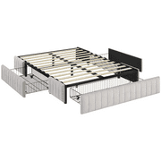 Renwick Full Size Upholstered Bed Frame with 4 Storage Drawers for Adult, Beige