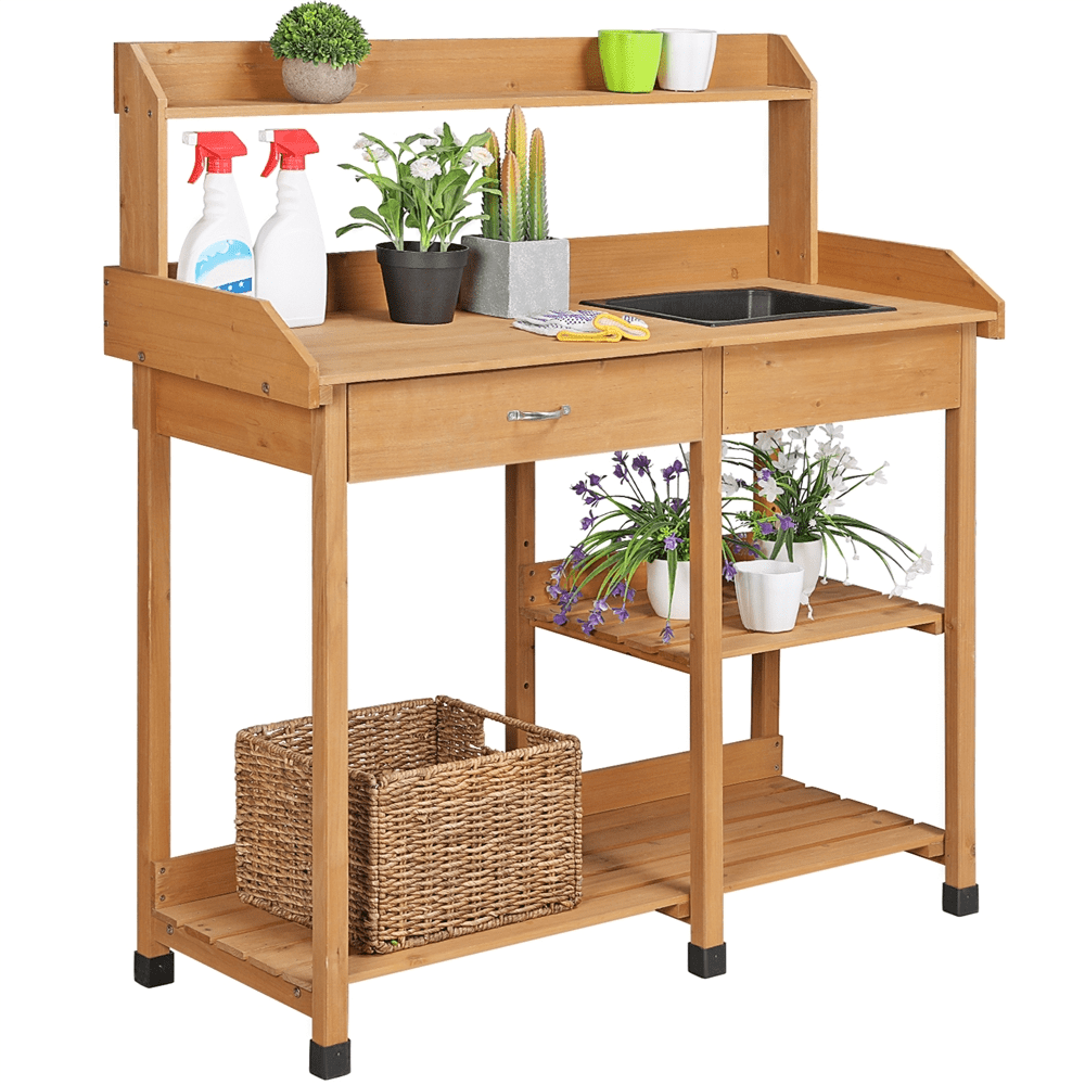 Renwick Garden Potting Bench with Basin & Drawer, Wood