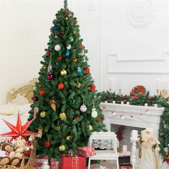 Easyfashion Green Decorated Spruce Christmas Tree, 89.76"
