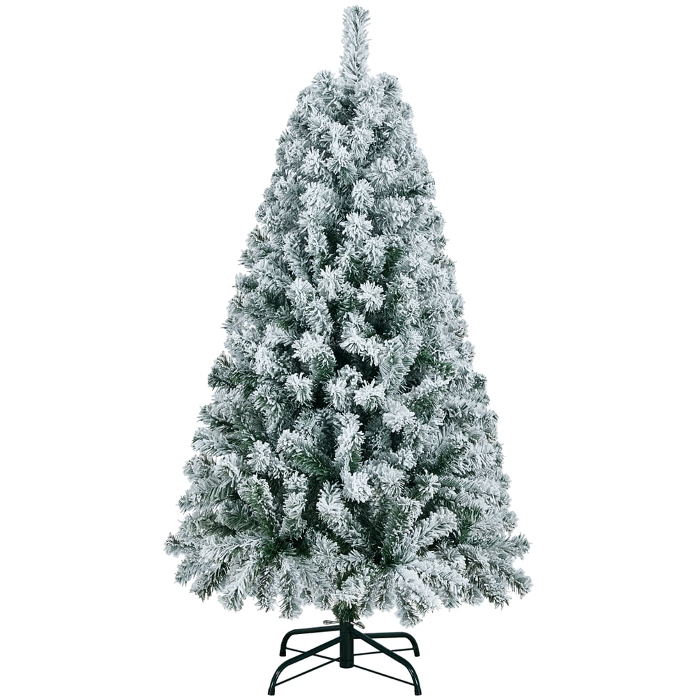 Easyfashion Green Flocked Spruce Snow Frosted Artificial Holiday Decorative Christmas Tree, with PVC Tips 4.5'
