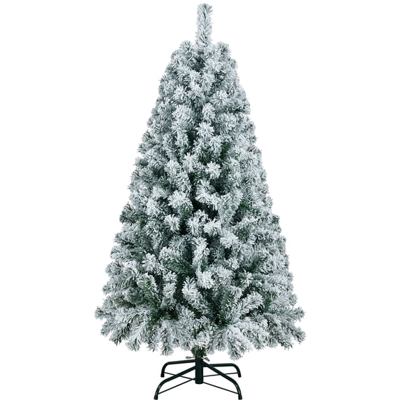 Easyfashion Green Flocked Spruce Snow Frosted Artificial Holiday Decorative Christmas Tree, with PVC Tips 4.5'