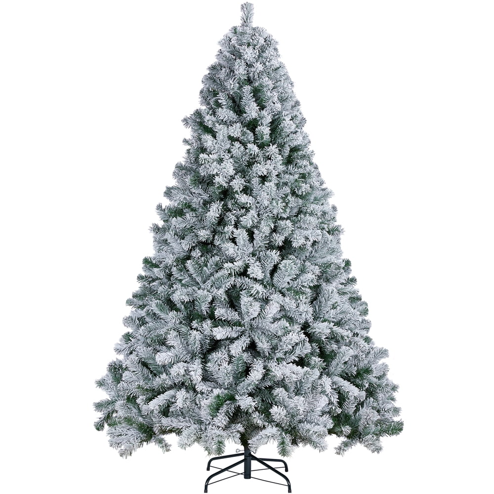 Easyfashion Green Flocked Spruce Snow Frosted Artificial Holiday Decorative Christmas Tree, with PVC Tips 7.5'