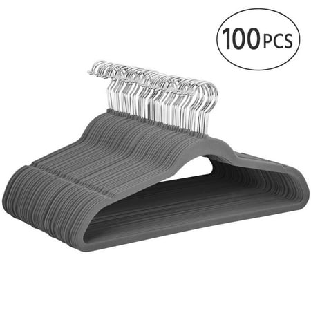 Renwick 100 Pieces Heavy Duty Non Slip Velvet Clothing Hangers for All Ages, Gray