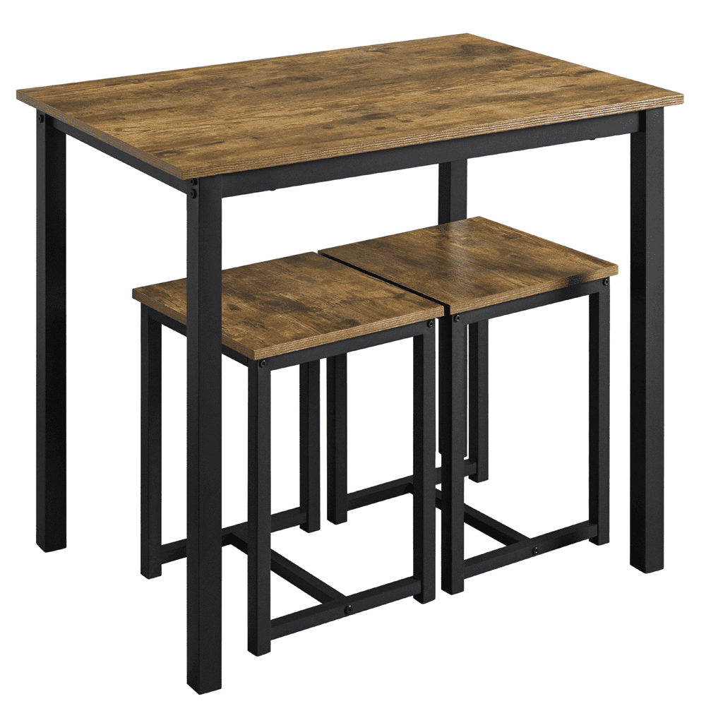 Renwick Industrial 3Piece Dining Table Set, Rustic Brown