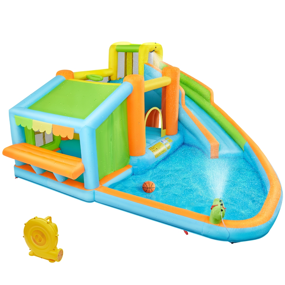 Renwick Inflatable Bounce House with Water Slide and Blower, Cyan