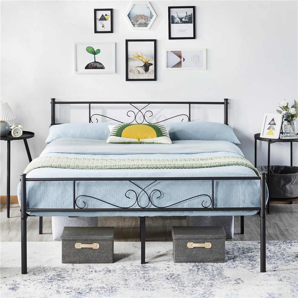 Renwick Jocelyn Modern Scroll Metal Platform Queen Bed, All Ages