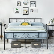 Renwick Jocelyn Modern Scroll Metal Platform Queen Bed, All Ages, Black
