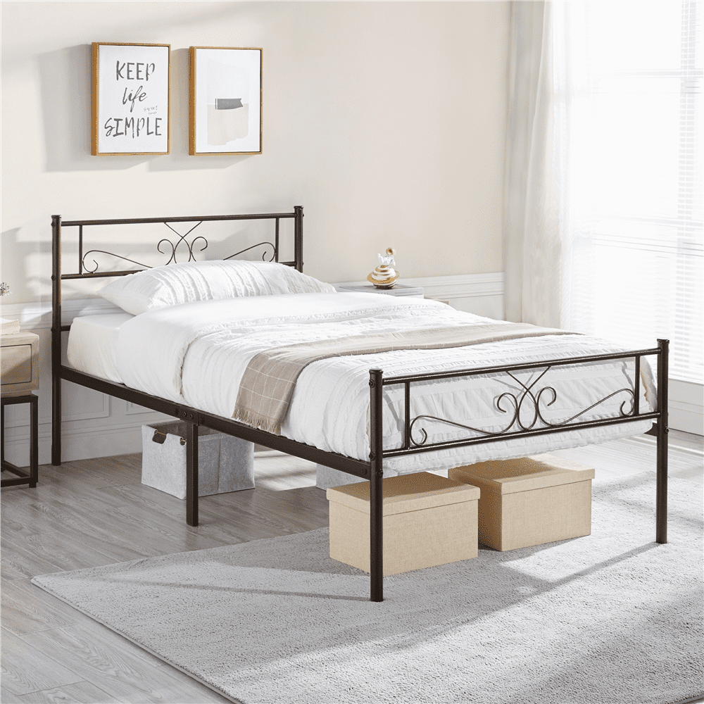 Renwick Jocelyn Modern Scroll Metal Platform Twin Bed, Bronze