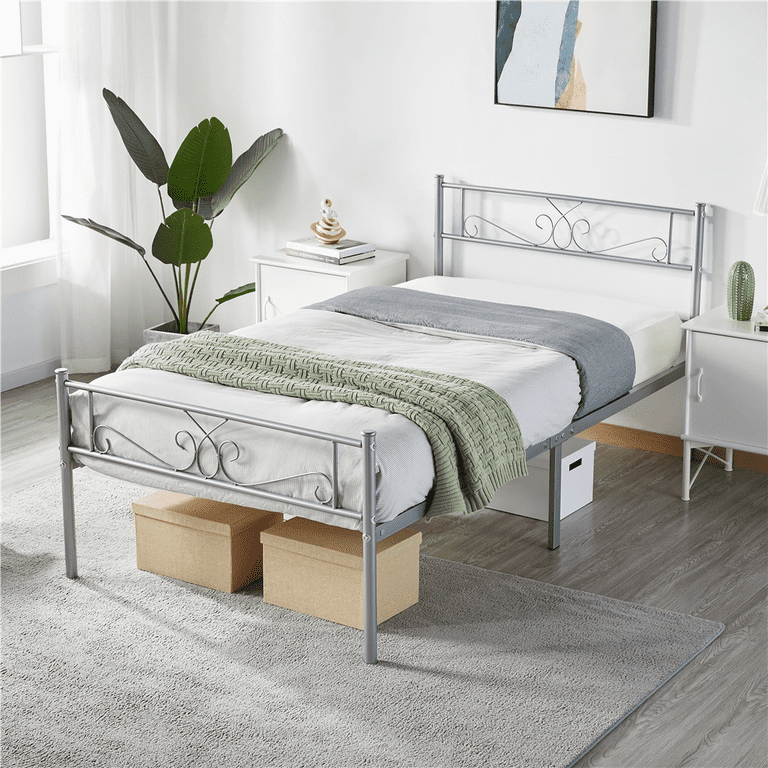 Silver metal bed discount