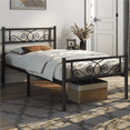 Renwick Jocelyn Modern Scroll Metal Platform Twin XL Bed ,Black