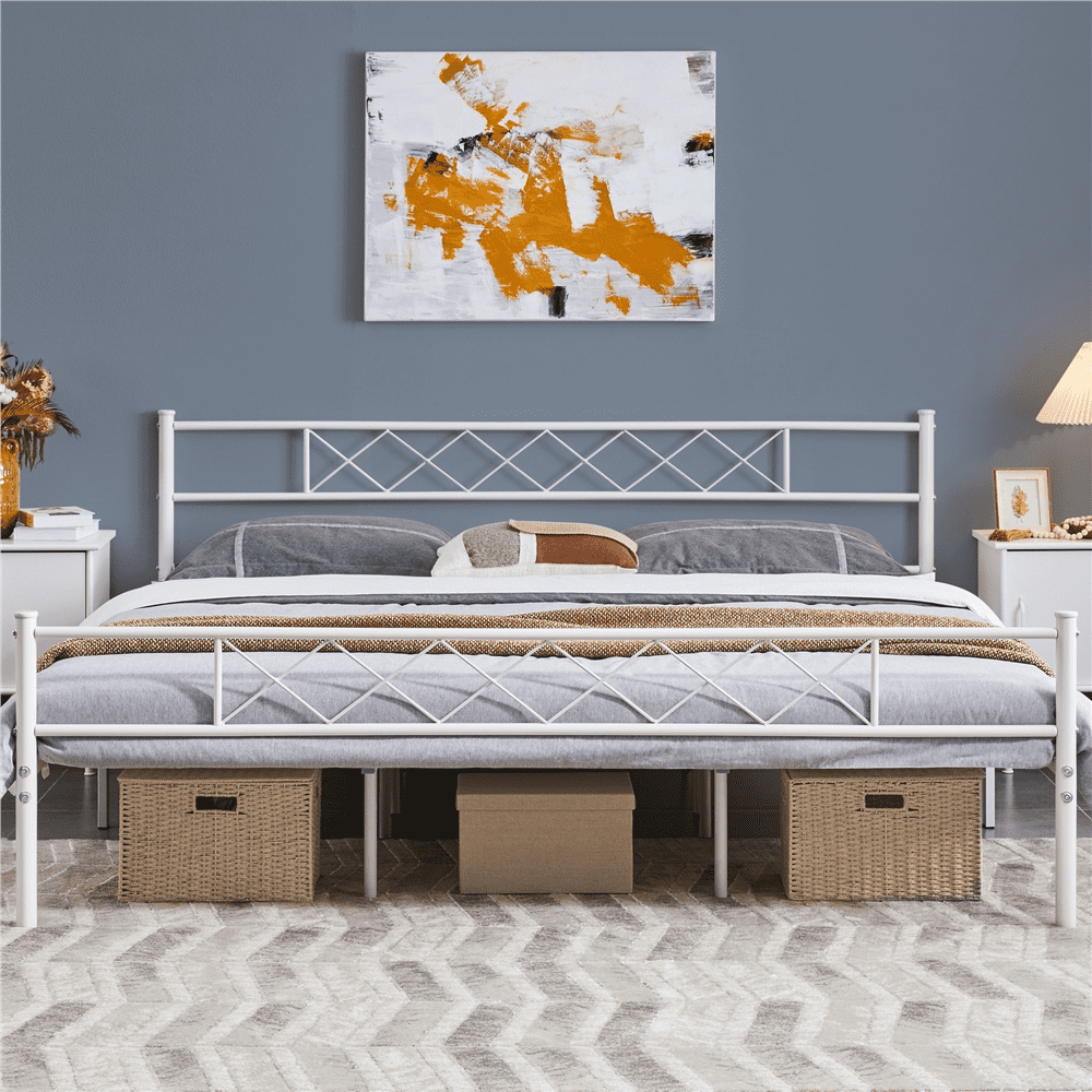 Renwick x-Design Metal Platform King Bed, White, Adult