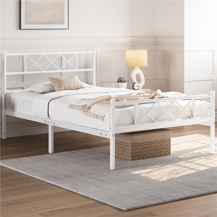 Renwick X-design Metal Platform Twin Bed,Adult , White