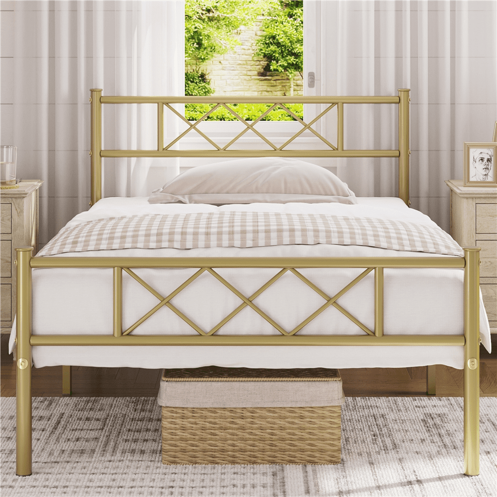 Renwick Journee x-Design Metal Platform Twin XL Bed, Antique Gold