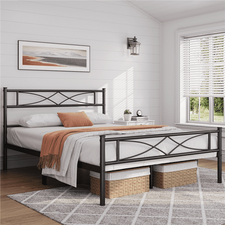Renwick Julian Curved Design Metal Platform Full Bed, Adult, Black