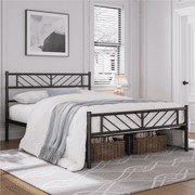 Renwick Justice Metal Platform Bed with Arrow Design, Queen Size, Black