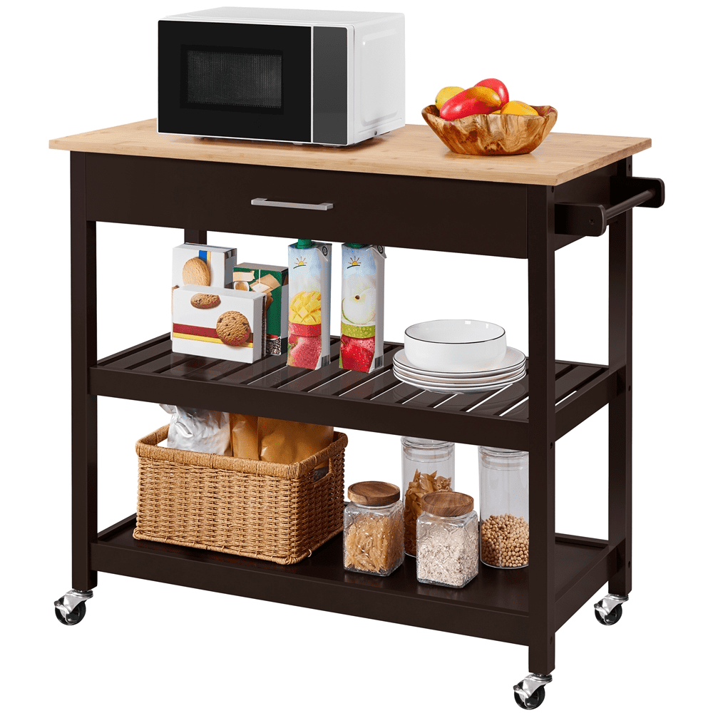 Renwick Rolling Kitchen Island Cart with Storage and Drawer, Espresso