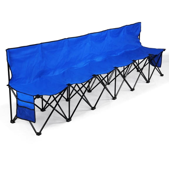 Renwick Lightweight Portable Outdoor Folding 6 Person Bench with Side Storage and Carry Bag, Blue