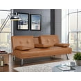 thumbnail image 1 of Renwick LuxuryGoods Modern Faux Leather Futon with Cupholders and Pillows, Brown, 1 of 11