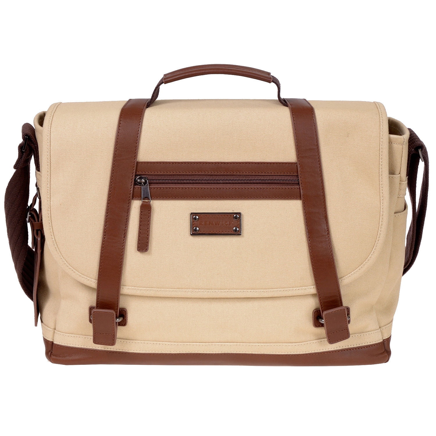 Renwick Messenger Bag with Genuine Leather Trim, Cream Canvas