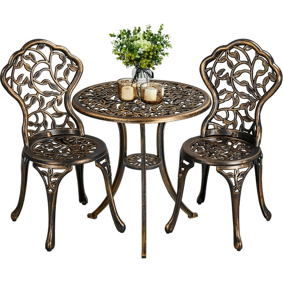 Renwick Metal Patio Bistro Table Set with Adjustable Footpads, Set of 3, Bronze