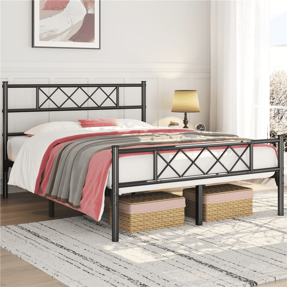 Renwick Metal Platform Bed Frame with Headboard and Footboard, Full Size, Black