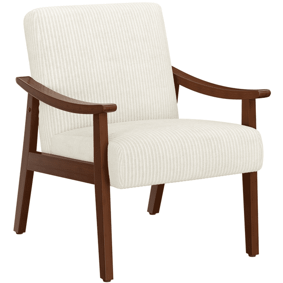 Renwick Mid-Century Modern Corduroy Fabric Armchair with Solid Wood Legs, Beige