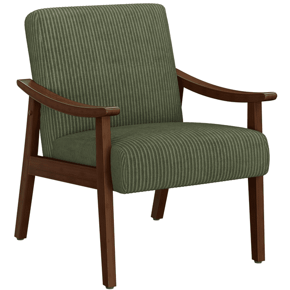 Renwick Mid-Century Modern Corduroy Fabric Armchair with Solid Wood Legs, Dark Green