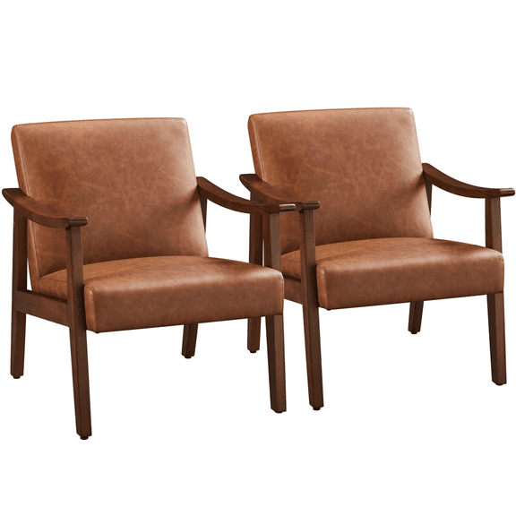 Renwick Mid-Century Modern Faux Leather Accent Chair, Set of 2, Brown