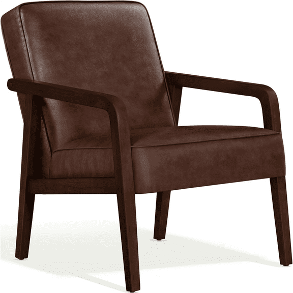 Renwick Mid-Century Modern Upholstered Faux Leather Armchair, Dark Brown