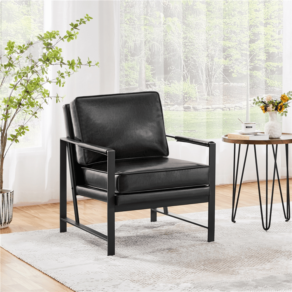 Renwick Mid-Century Modern Upholstered Faux Leather Slipper Chair, Black