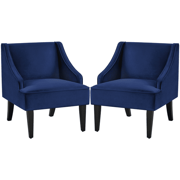 Renwick Mid-Century Upholstered Velvet Wingback Accent Chair, Set of 2, Blue