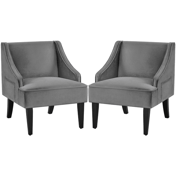 Renwick Mid-Century Upholstered Velvet Wingback Accent Chair, Set of 2, Gray