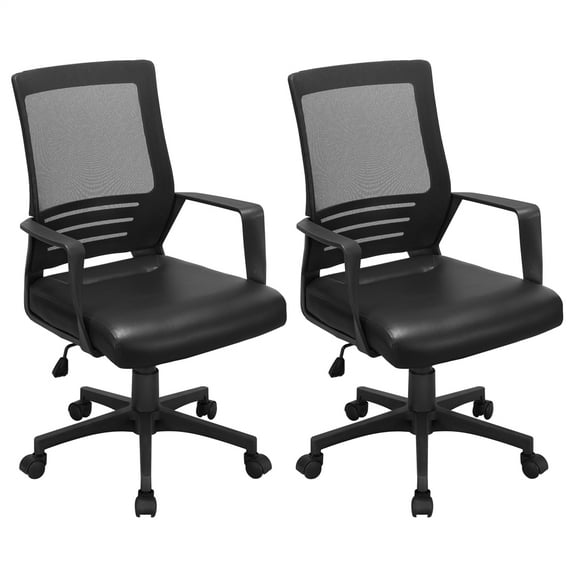 Renwick Midback Ergonomic Office Chair with Faux Leather Seat, Set of 2, Black