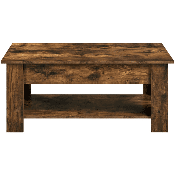 Renwick Modern 38.6" Wood Lift Top Coffee Table with Shelf for Livingroom, Rustic Brown