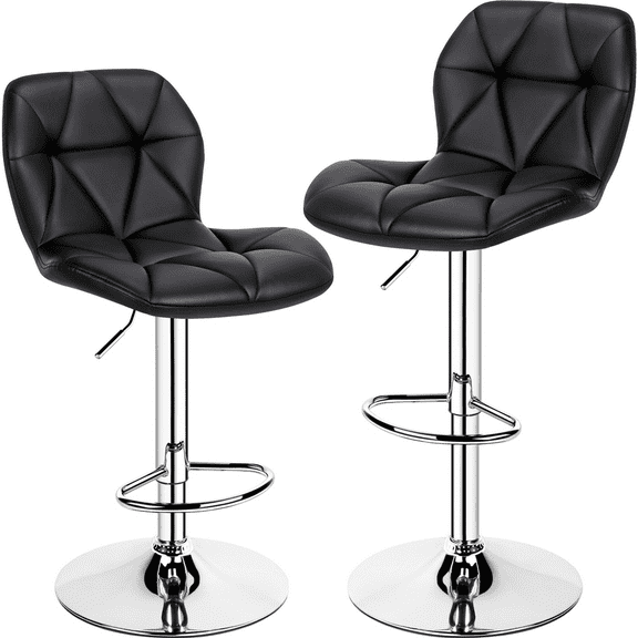 Renwick Modern Adjustable Faux Leather Swivel Armless Bar Stool, Set of 2, Black
