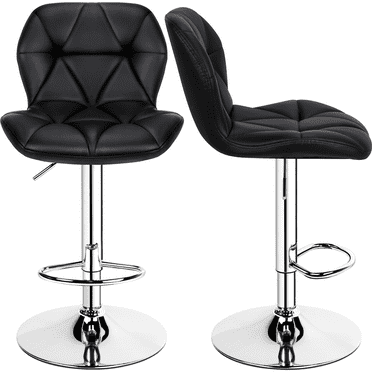 Renwick Modern Adjustable Faux Leather Swivel Armless Bar Stool, Set of 2, Black