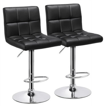 Renwick Modern Adjustable Faux Leather Swivel Bar Stool, Set of 2, Black