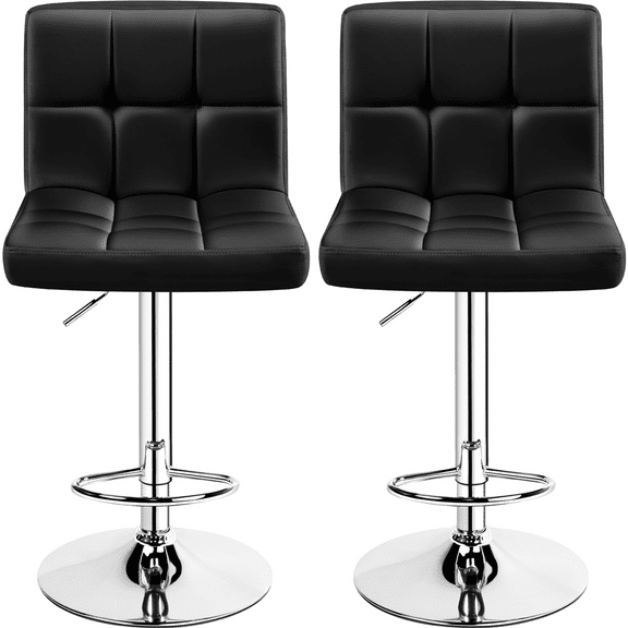 Renwick Modern Adjustable Faux Leather Swivel Bar Stool, Set of 2, Black