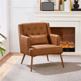thumbnail image 1 of Renwick Modern Button-Tufted Faux Leather Accent Chair,Retro Brown, 1 of 9