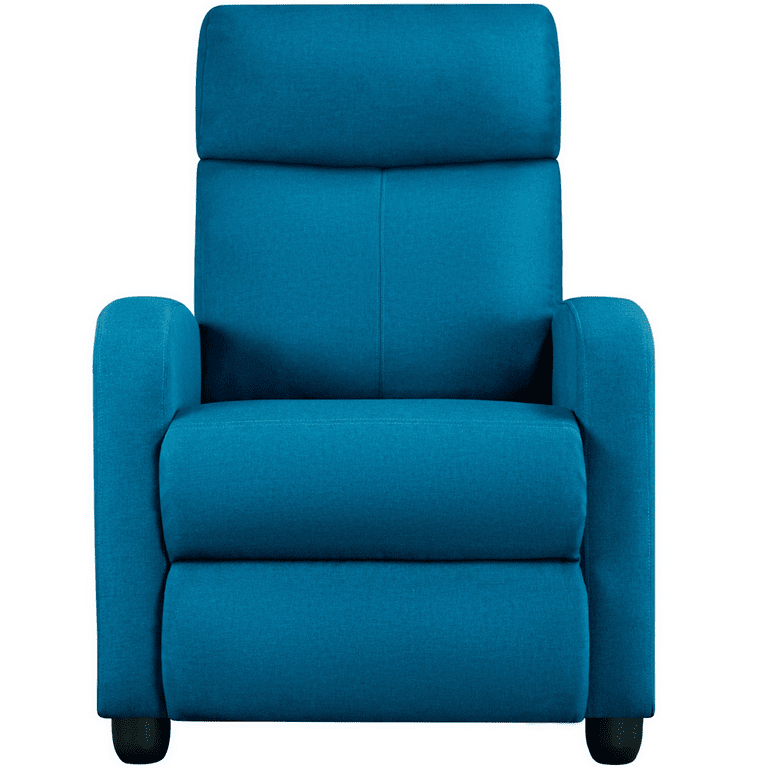 Renwick Modern Fabric Push Back Theater Recliner Chair with Footrest Blue
